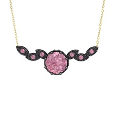 Lilja Kolye - Pembe kuvars 925 ayar siyah rodyum kaplama gümüş kolye (40 cm altın rolo zincir) #397p4w