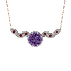 Lilja Kolye - Ametist ve kök yakut 18 ayar beyaz altın kolye (40 cm rose altın rolo zincir) #3f705s