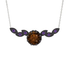 Lilja Kolye - Dumanlı kuvars ve ametist 925 ayar siyah rodyum kaplama gümüş kolye (40 cm beyaz altın rolo zincir) #3x6or7