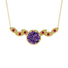 Lilja Kolye - Ametist ve rodolit garnet 18 ayar altın kolye (40 cm altın rolo zincir) #3zstpu