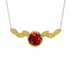 Garnet ve sitrin 14 ayar altın kolye (40 cm rose altın rolo zincir)