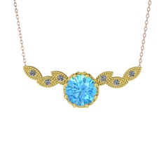 Lilja Kolye - Akuamarin ve pırlanta 8 ayar altın kolye (0.12 karat, 40 cm rose altın rolo zincir) #49rd94
