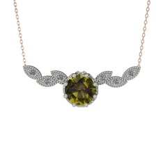 Lilja Kolye - Peridot ve pırlanta 14 ayar beyaz altın kolye (0.12 karat, 40 cm rose altın rolo zincir) #4dynln
