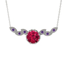 Lilja Kolye - Rodolit garnet ve ametist 14 ayar beyaz altın kolye (40 cm beyaz altın rolo zincir) #4flz29