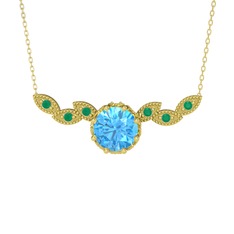 Lilja Kolye - Akuamarin ve kök zümrüt 925 ayar altın kaplama gümüş kolye (40 cm altın rolo zincir) #4y62jk