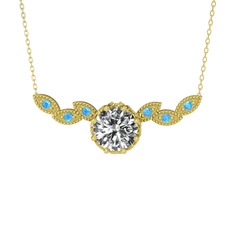 Lilja Kolye - Swarovski ve akuamarin 18 ayar altın kolye (40 cm altın rolo zincir) #523jzm