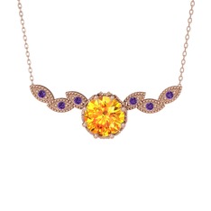 Lilja Kolye - Sitrin ve ametist 8 ayar rose altın kolye (40 cm gümüş rolo zincir) #5m3e4y