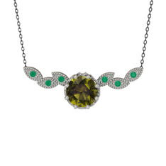 Peridot ve kök zümrüt 925 ayar gümüş kolye (40 cm gümüş rolo zincir)