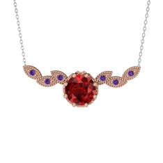 Lilja Kolye - Garnet ve ametist 18 ayar rose altın kolye (40 cm beyaz altın rolo zincir) #5mudl6