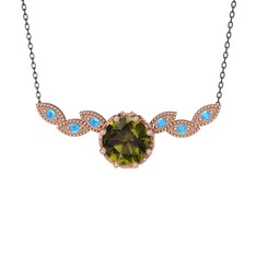 Peridot ve akuamarin 8 ayar rose altın kolye (40 cm gümüş rolo zincir)