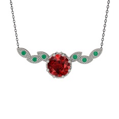 Lilja Kolye - Garnet ve kök zümrüt 925 ayar gümüş kolye (40 cm gümüş rolo zincir) #5sb563