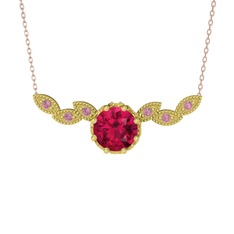 Lilja Kolye - Rodolit garnet ve pembe kuvars 8 ayar altın kolye (40 cm rose altın rolo zincir) #5ul4v1