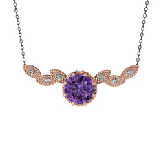 Ametist ve swarovski 8 ayar rose altın kolye (40 cm gümüş rolo zincir)