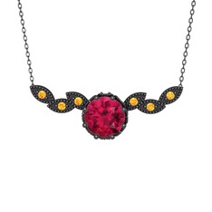 Rodolit garnet ve sitrin 925 ayar siyah rodyum kaplama gümüş kolye (40 cm gümüş rolo zincir)