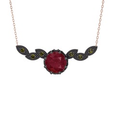 Lilja Kolye - Kök yakut ve peridot 925 ayar siyah rodyum kaplama gümüş kolye (40 cm gümüş rolo zincir) #6pvlpq