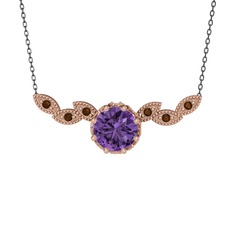 Lilja Kolye - Ametist ve dumanlı kuvars 14 ayar rose altın kolye (40 cm gümüş rolo zincir) #71qr8a