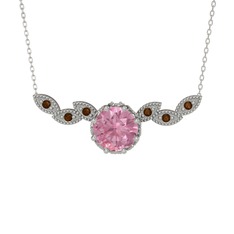 Lilja Kolye - Pembe kuvars ve dumanlı kuvars 8 ayar beyaz altın kolye (40 cm beyaz altın rolo zincir) #72hm7p