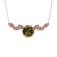 Lilja Kolye - Peridot ve pırlanta 18 ayar rose altın kolye (0.12 karat, 40 cm beyaz altın rolo zincir) #73ktuw