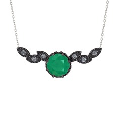 Lilja Kolye - Kök zümrüt ve pırlanta 925 ayar siyah rodyum kaplama gümüş kolye (0.12 karat, 40 cm beyaz altın rolo zincir) #7fop3i