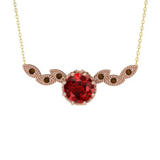 Garnet ve dumanlı kuvars 8 ayar rose altın kolye (40 cm altın rolo zincir)