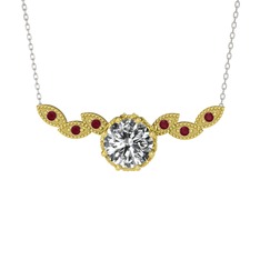 Lilja Kolye - Beyaz zirkon ve kök yakut 14 ayar altın kolye (40 cm gümüş rolo zincir) #7umn9d