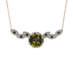 Peridot 14 ayar beyaz altın kolye (40 cm rose altın rolo zincir)