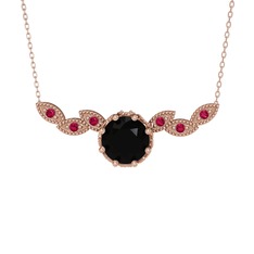 Lilja Kolye - Siyah zirkon ve rodolit garnet 18 ayar rose altın kolye (40 cm rose altın rolo zincir) #7ybim5