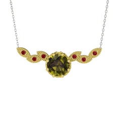 Lilja Kolye - Peridot ve garnet 8 ayar altın kolye (40 cm beyaz altın rolo zincir) #88qht