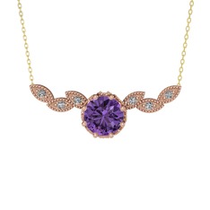 Lilja Kolye - Ametist ve beyaz zirkon 8 ayar rose altın kolye (40 cm altın rolo zincir) #8bvtwp