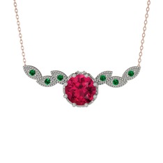 Lilja Kolye - Rodolit garnet ve yeşil kuvars 18 ayar beyaz altın kolye (40 cm rose altın rolo zincir) #8cfo4y