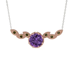 Lilja Kolye - Ametist ve peridot 8 ayar rose altın kolye (40 cm beyaz altın rolo zincir) #8hc3wa