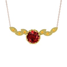 Lilja Kolye - Garnet ve sitrin 8 ayar altın kolye (40 cm rose altın rolo zincir) #8ogirv