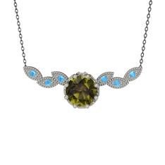 Lilja Kolye - Peridot ve akuamarin 925 ayar gümüş kolye (40 cm gümüş rolo zincir) #8ufoys