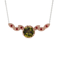 Lilja Kolye - Peridot ve garnet 925 ayar rose altın kaplama gümüş kolye (40 cm beyaz altın rolo zincir) #8wcbk0