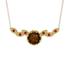 Dumanlı kuvars ve rodolit garnet 8 ayar altın kolye (40 cm rose altın rolo zincir)