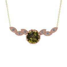 Lilja Kolye - Peridot ve pırlanta 8 ayar rose altın kolye (0.12 karat, 40 cm altın rolo zincir) #9aqe7u
