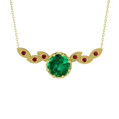 Lilja Kolye - Yeşil kuvars ve garnet 925 ayar altın kaplama gümüş kolye (40 cm altın rolo zincir) #9emyg3