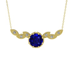 Lab safir ve swarovski 925 ayar altın kaplama gümüş kolye (40 cm gümüş rolo zincir)