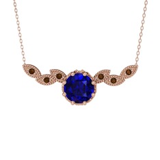 Lab safir ve dumanlı kuvars 18 ayar rose altın kolye (40 cm rose altın rolo zincir)