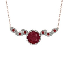 Kök yakut ve garnet 18 ayar beyaz altın kolye (40 cm rose altın rolo zincir)