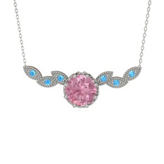 Lilja Kolye - Pembe kuvars ve akuamarin 8 ayar beyaz altın kolye (40 cm beyaz altın rolo zincir) #9qznnl