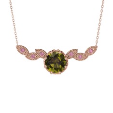 Lilja Kolye - Peridot ve pembe kuvars 14 ayar rose altın kolye (40 cm rose altın rolo zincir) #a72dpy