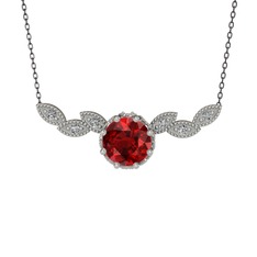 Garnet ve swarovski 8 ayar beyaz altın kolye (40 cm gümüş rolo zincir)