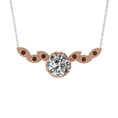 Lilja Kolye - Beyaz zirkon ve dumanlı kuvars 18 ayar rose altın kolye (40 cm beyaz altın rolo zincir) #b7cmli