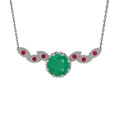 Kök zümrüt ve rodolit garnet 8 ayar beyaz altın kolye (40 cm gümüş rolo zincir)