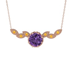 Lilja Kolye - Ametist ve sitrin 18 ayar rose altın kolye (40 cm rose altın rolo zincir) #bsg7c7