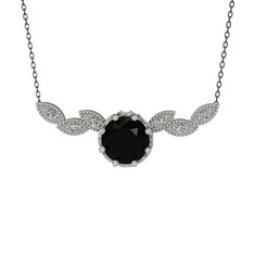 Lilja Kolye - Siyah zirkon ve swarovski 14 ayar beyaz altın kolye (40 cm gümüş rolo zincir) #bv0kei