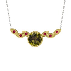 Peridot ve rodolit garnet 18 ayar altın kolye (40 cm beyaz altın rolo zincir)