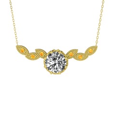 Lilja Kolye - Swarovski ve sitrin 8 ayar altın kolye (40 cm altın rolo zincir) #c8b305