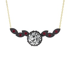 Swarovski ve kök yakut 925 ayar siyah rodyum kaplama gümüş kolye (40 cm altın rolo zincir)